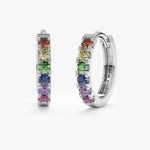 14K Solid Gold 0.18 CT Round Cut Rainbow Sapphire Huggie Hoop Earrings
