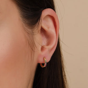 18K Solid Gold 0.18 CT Round Cut Rainbow Sapphire Huggie Hoop Earrings