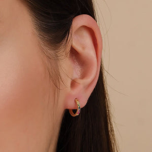 14K Solid Gold 0.18 CT Round Cut Rainbow Sapphire Huggie Hoop Earrings