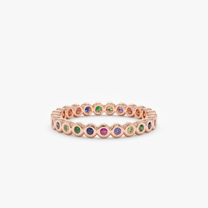 14K Solid Gold 0.34 CT Round Cut Rainbow Sapphire Eternity Band