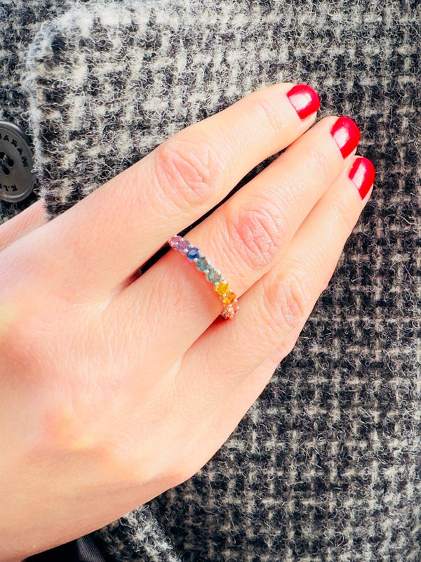 18K Solid Gold 1.22 CT Rainbow Sapphire Half Eternity Band
