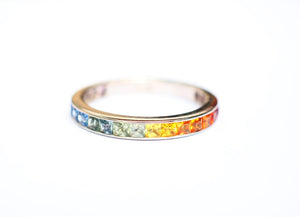 18K Solid Gold 1.38 CT Princess Cut Rainbow Sapphire Eternity Band
