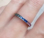 14K Solid Gold 1.38 CT Princess Cut Rainbow Sapphire Eternity Band