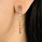 14K Solid Gold 1.83 CT Round Cut Rainbow Sapphire Dangle Earrings