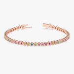 14K Solid Gold 1.88 CT Round Cut Rainbow Sapphire Bezel Tennis Bracelet