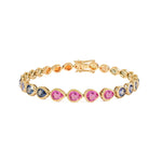 18K Solid Gold 10 CT Pear Cut Rainbow Sapphire Bezel Tennis Bracelet