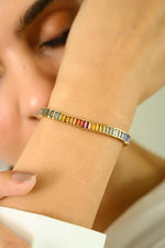 14K Solid Gold 11.16 CT Baguette Cut Rainbow Sapphire Tennis Bracelet