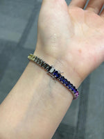 18K Solid Gold 12 CT Oval Cut Rainbow Sapphire Tennis Bracelet