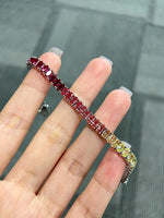14K Solid Gold 12 CT Oval Cut Rainbow Sapphire Tennis Bracelet