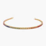 14K Solid Gold 3.10 CT Round Cut Rainbow Sapphire Tennis Bracelet