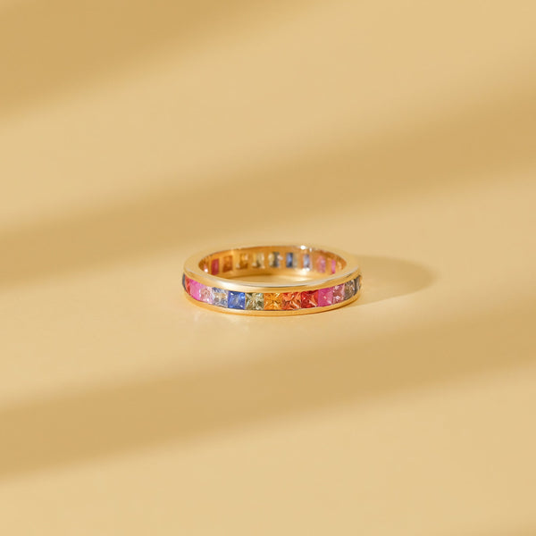 18K Solid Gold 3.50 CT Rainbow Sapphire Channel Set Eternity Band