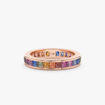 14K Solid Gold 3.50 CT Rainbow Sapphire Channel Set Eternity Band