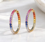 14K Solid Gold 4.80 CT Round Cut Rainbow Sapphire Hoop Earrings
