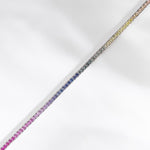 14K Solid Gold 4.32 CT Princess Cut Rainbow Sapphire Bezel Tennis Bracelet