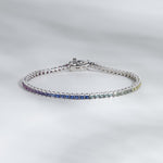 14K Solid Gold 4.32 CT Princess Cut Rainbow Sapphire Bezel Tennis Bracelet