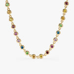 14K Solid Gold 4.40 CT Rainbow Sapphire Bezel Set Tennis Necklace