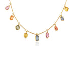 14K Solid Gold 4.45 CT Rainbow Multi Sapphire Drop Necklace