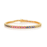 14K Solid Gold 4.70 CT Round Cut Rainbow Sapphire Tennis Bracelet
