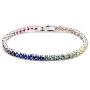18K Solid Gold 6.12 CT Round Cut Rainbow Sapphire Tennis Bracelet