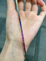14K Solid Gold 6.12 CT Round Cut Rainbow Sapphire Tennis Bracelet