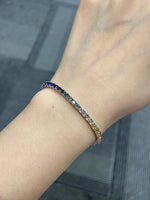 14K Solid Gold 6.12 CT Round Cut Rainbow Sapphire Tennis Bracelet