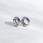 14K Solid Gold 6.76 CT Emerald Cut Rainbow Sapphire Hoop Earrings
