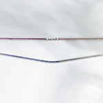 18K Solid Gold 8.5 CT Princess Cut Rainbow Sapphire Tennis Necklace