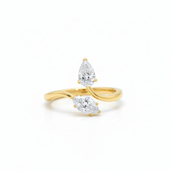 Eternal Duo Gleam 18K Gold Marquise & Pear Lab Grown Diamond Toi et Moi Engagement Ring - Side View | Riyanika Jewels