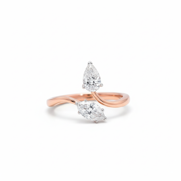 Eternal Duo Gleam: 14K 1ct Natural Diamond Pear Cut Toi et Moi