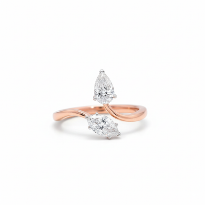 Eternal Duo Gleam: 14K 1ct Natural Diamond Pear Cut Toi et Moi