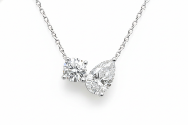 Eternal Duo Radiance: 14K Natural Diamond Toi et Moi Necklace
