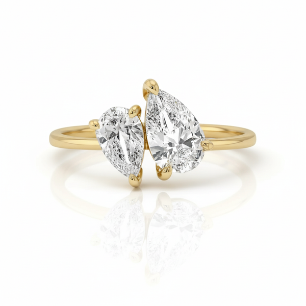 Twin Pear Harmony 18K Gold Lab Grown Diamond Toi et Moi Engagement Ring - Side View | Riyanika Jewels