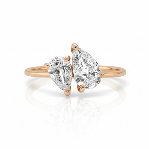 Twin Pear Harmony 18K Gold Natural Diamond Toi et Moi Engagement Ring