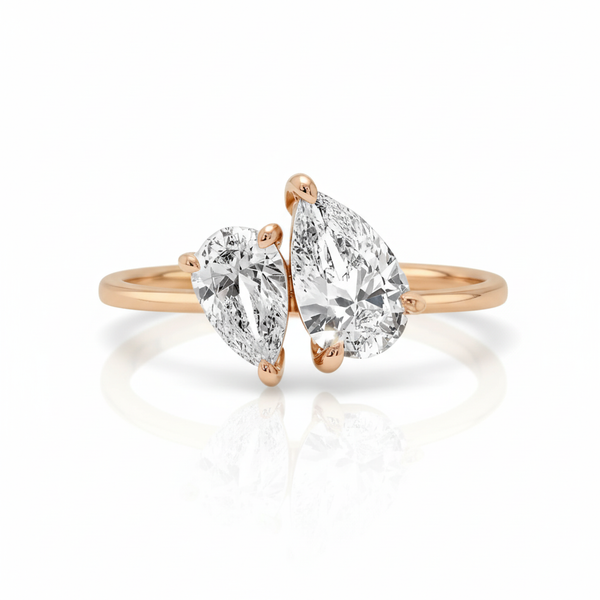 Twin Pear Harmony: 14K 2ct Natural Diamond Pear Cut Toi et Moi