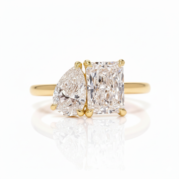 Radiant Pear Duo Harmony 18K Gold Lab Grown Diamond Toi et Moi Engagement Ring - Side View | Riyanika Jewels