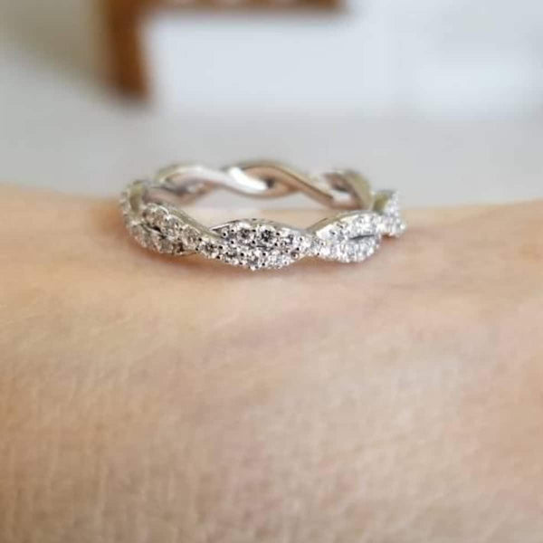 18K Solid Gold 1.10 CT Natural Diamond Round Cut Twisted Infinity Eternity Band - Side View | Riyanika Jewels