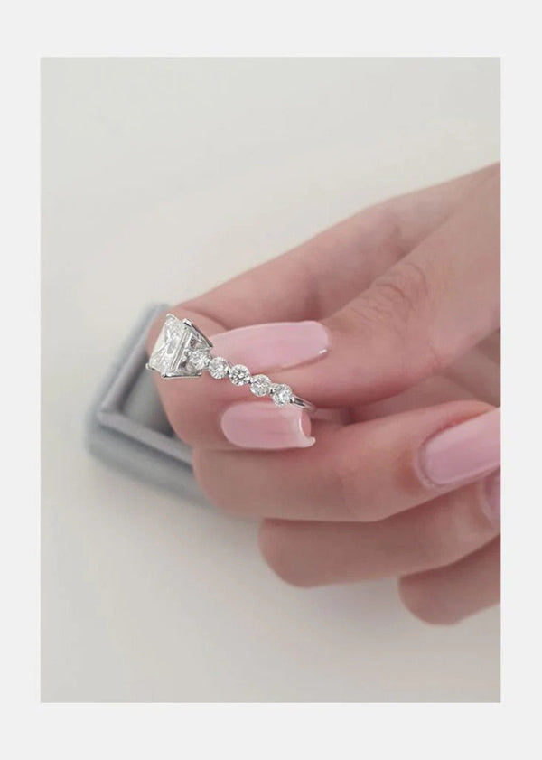 18K Solid Gold 3.00 CT Natural Diamond Princess Cut Half Eternity Engagement Ring - Side View | Riyanika Jewels