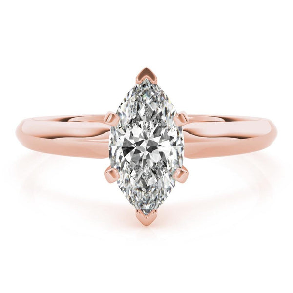 14K 1ct Natural Diamond Marquise Cut Solitaire Engagement Ring