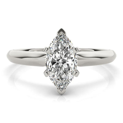 18K Solid Gold 1 CT Marquise-Cut Natural Diamond Solitaire Engagement Ring