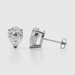 18K Solid Gold 1 CT Natural Diamond Pear-Cut Stud Earrings - Side View | Riyanika Jewels