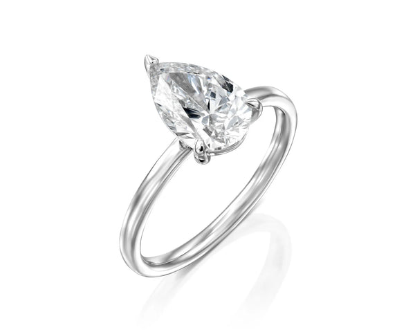 18K Solid Gold 2 Carat Perfect Sparkling Pear Cut Natural Diamond Unique Engagement Ring
