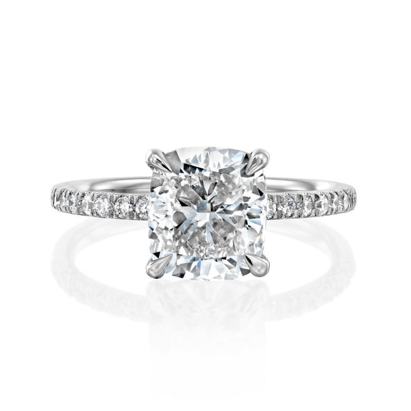 14K 3ct Lab Grown Diamond Cushion Cut Side Stone Engagement Ring