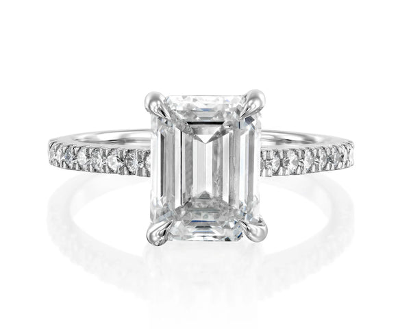 18K Solid Gold 3 Ct Emerald Shape Natural Diamond Engagement Ring