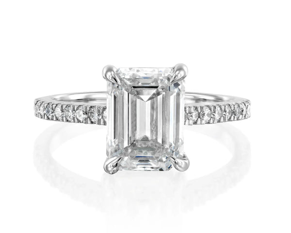 14K 3ct Lab Grown Diamond Emerald Cut Side Stone Engagement Ring