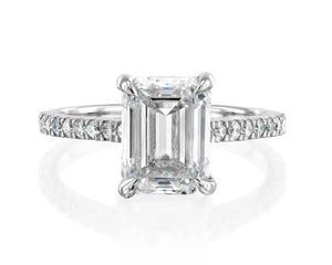 14K 3ct Natural Diamond Emerald Cut Solitaire Engagement Ring