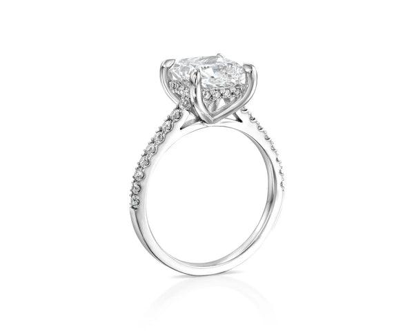 18K Solid Gold 2.5ct Princess Cut Lab Grown Diamond Engagement Ring with Pave Band - Side View | Riyanika Jewels