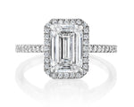 18K Solid Gold 2.3ct Emerald Cut Natural Diamond Halo Engagement Ring with Pave Band