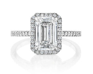 14K 2.5ct Natural Diamond Emerald Cut Halo Engagement Ring