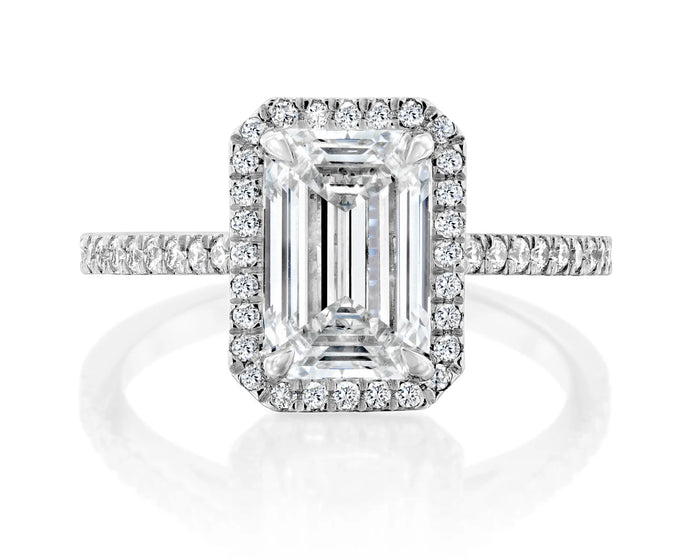 18K 2.5ct Lab Grown Diamond Emerald Cut Halo Engagement Ring
