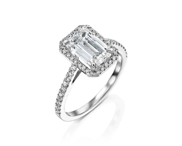 14K 2ct Natural Diamond Emerald Cut Halo Engagement Ring